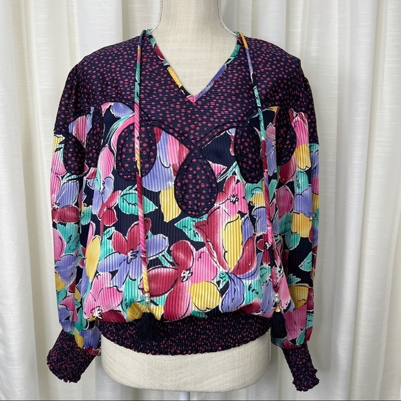 Vintage 80’s pop over multi color grandma blouse - Picture 1 of 7